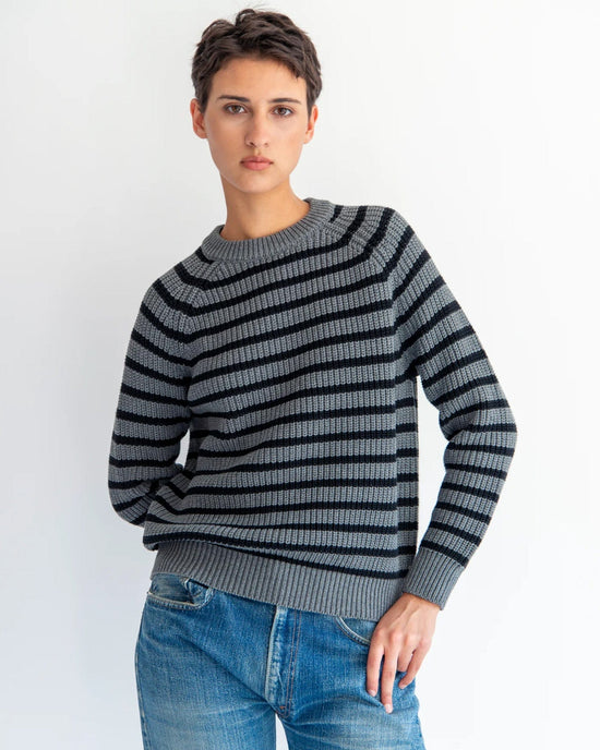 Demylee Phoebe Stripe Sweater in Dark Heather Grey/Black 