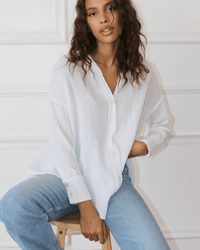 Felicite Apparel Clothing Drop Shoulder Shirt in White