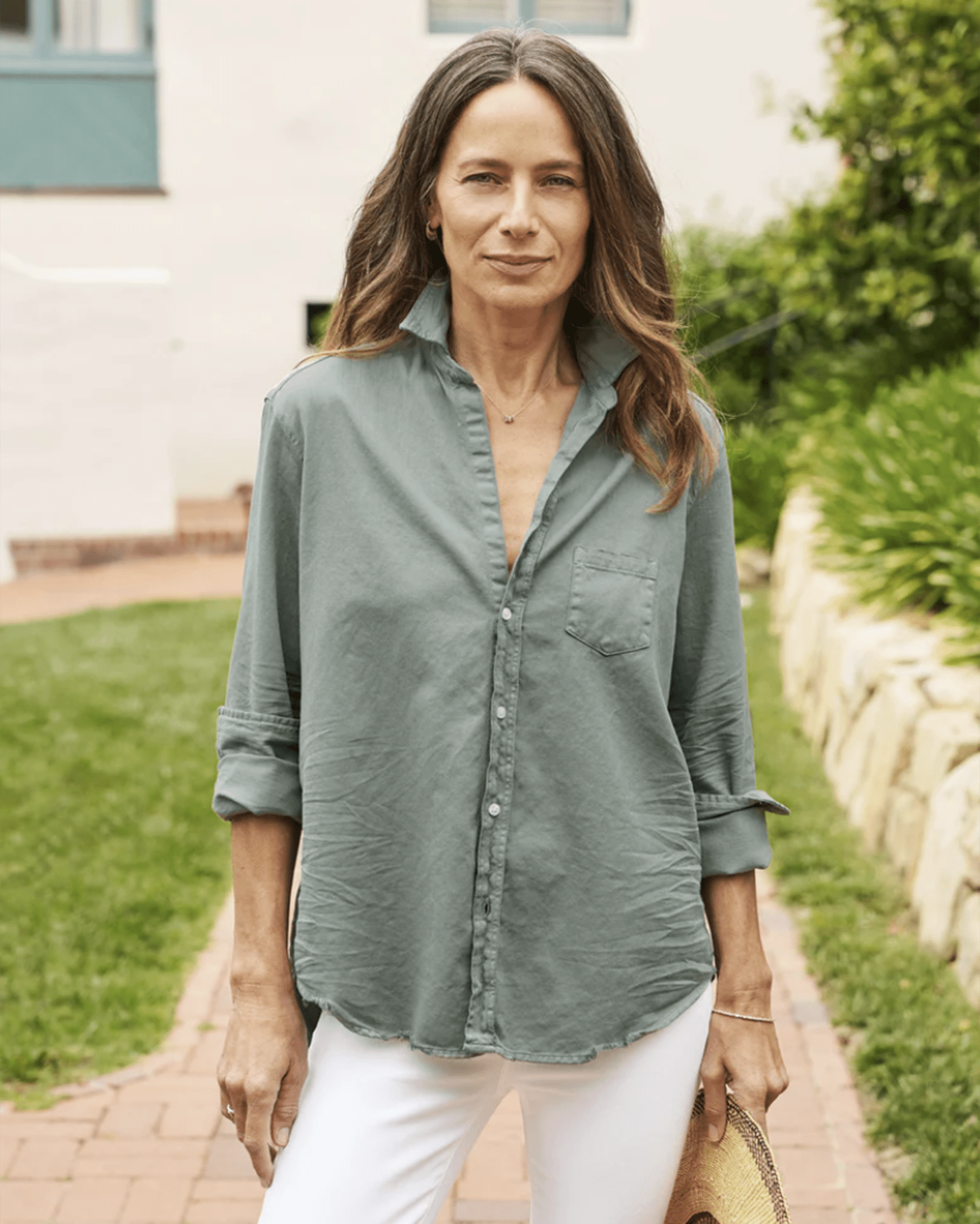 Eileen Relaxed Button Up in Thyme Denim