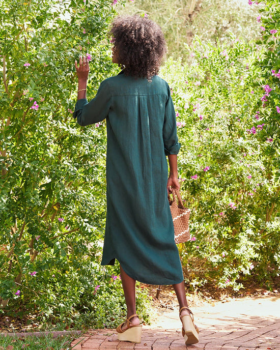 Frank & Eileen Clothing Rory Maxi Shirtdress in Forest Linen