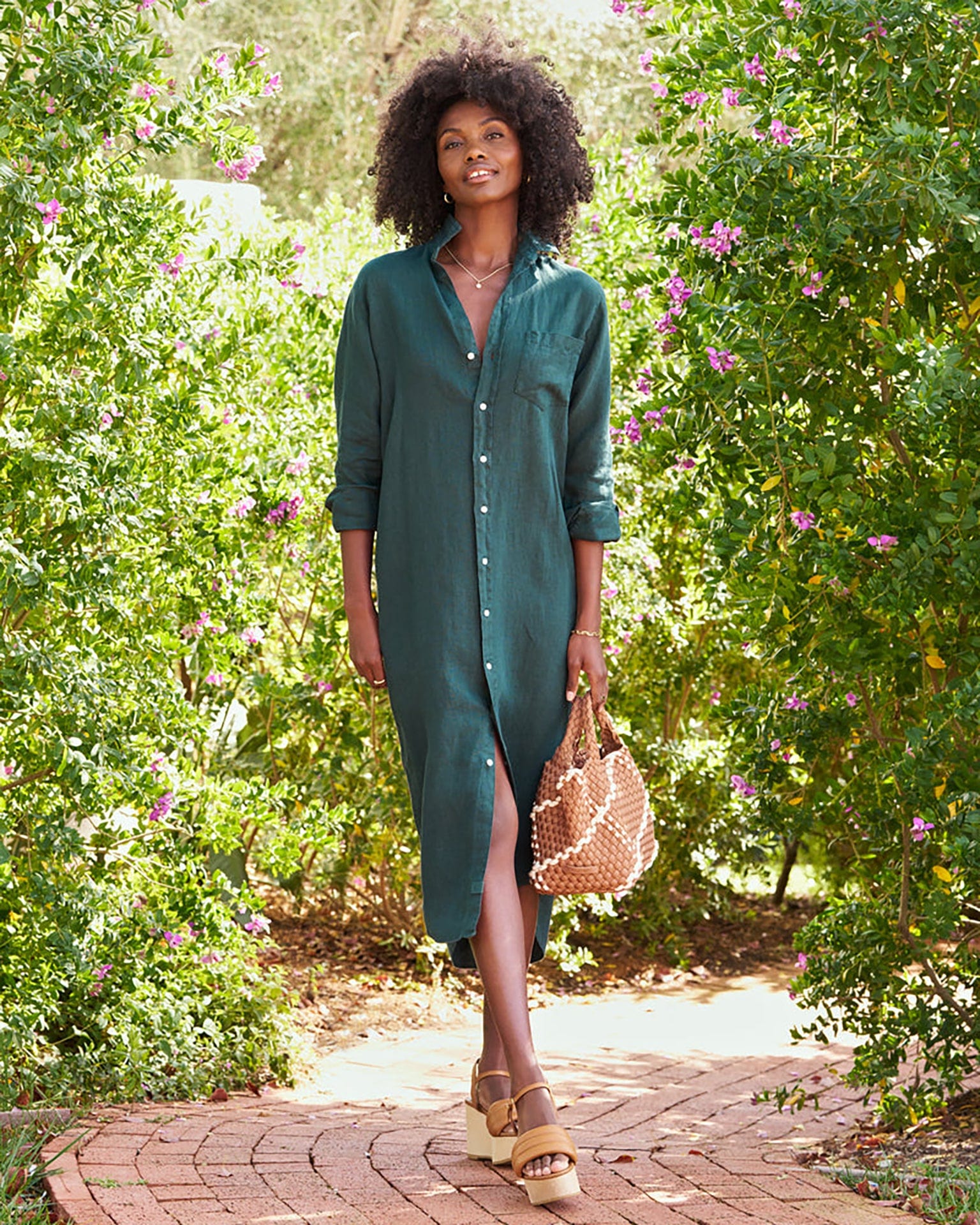 Rory Maxi Shirtdress in Forest Linen