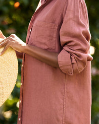 Frank & Eileen Clothing Rory Maxi Shirtdress in Mauve Linen