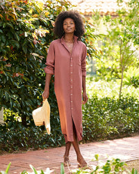 Frank & Eileen Clothing Rory Maxi Shirtdress in Mauve Linen