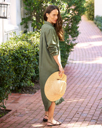 Frank & Eileen Clothing Rory Maxi Shirtdress in Olive Linen