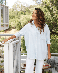 Frank & Eileen Shirley Oversized Button-Up Shirt in Classic Blue w/ Tattered Wash 