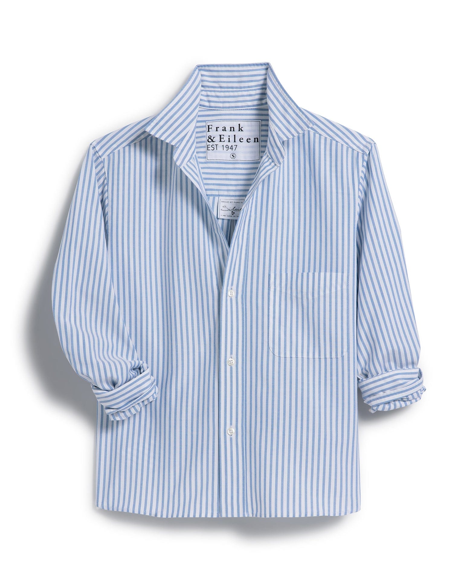 Silvio Untuckable Button Up in White, Blue Stripe