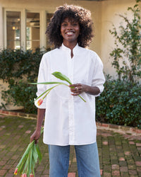 Frank & Eileen Clothing Victoria Collarless Button Up in White w/ White Bib