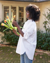 Frank & Eileen Victoria Collarless Button Up in White w/ White Bib 