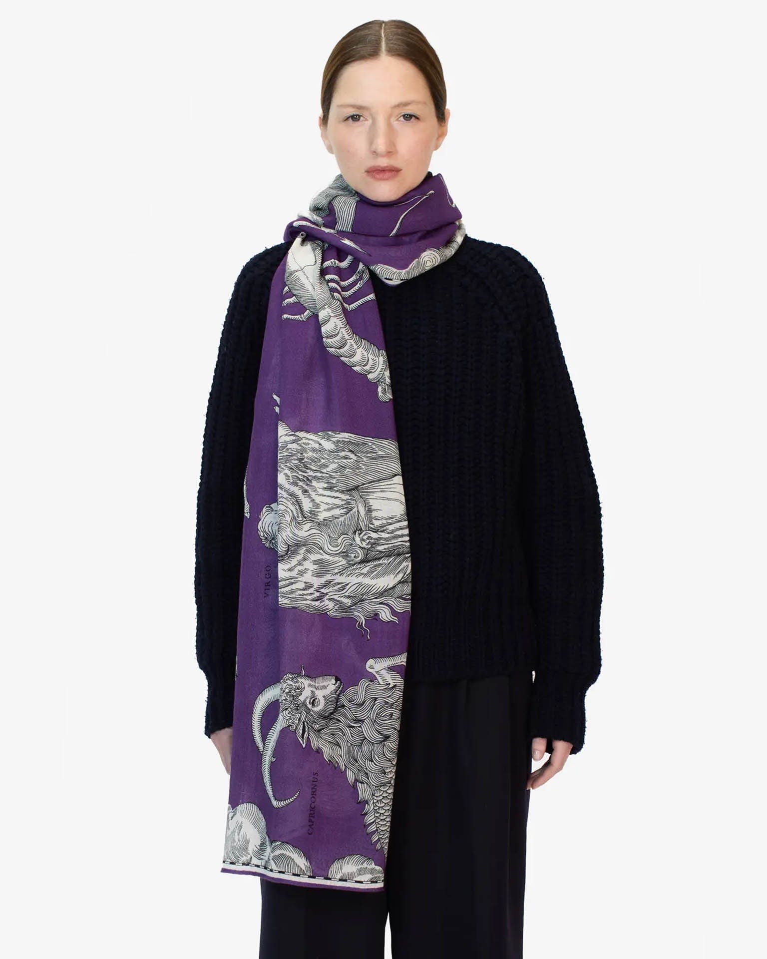 Scarf / Etole 100 Wool Astrologie in Purple