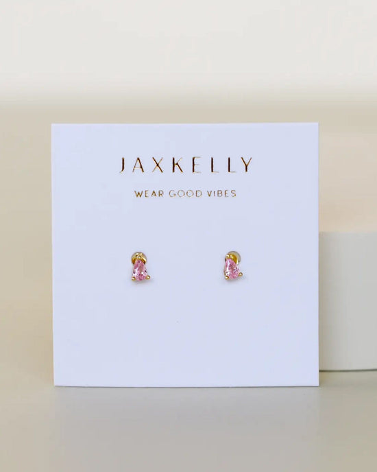 JaxKelly Jewelry Teardrop - Light Pink CZ - Gold Earrings