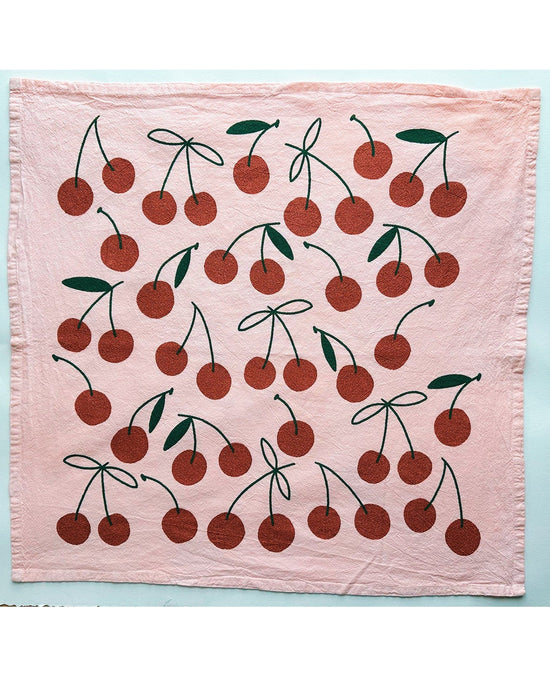 Julie Peach Home Glitter Cherries on Pink Tea Towel