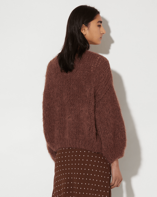 Maiami Shaggy Alpaca Bomber Cardi in Marron 