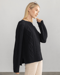 Margaret O'Leary Deidre Cable Pullover in Black 