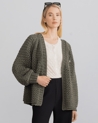 Margaret O'Leary Clothing Olive / O/S Handknit Cardigan in Olive