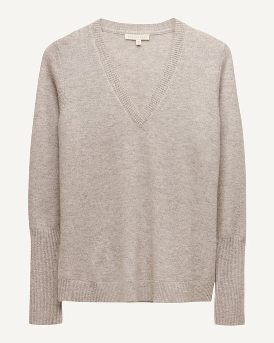 Not Monday Ava Cashmere V Neck in Heather Grey 