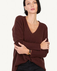 Not Monday Ella Cashmere V Neck in Currant 