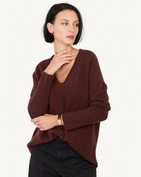 Not Monday Ella Cashmere V Neck in Currant 