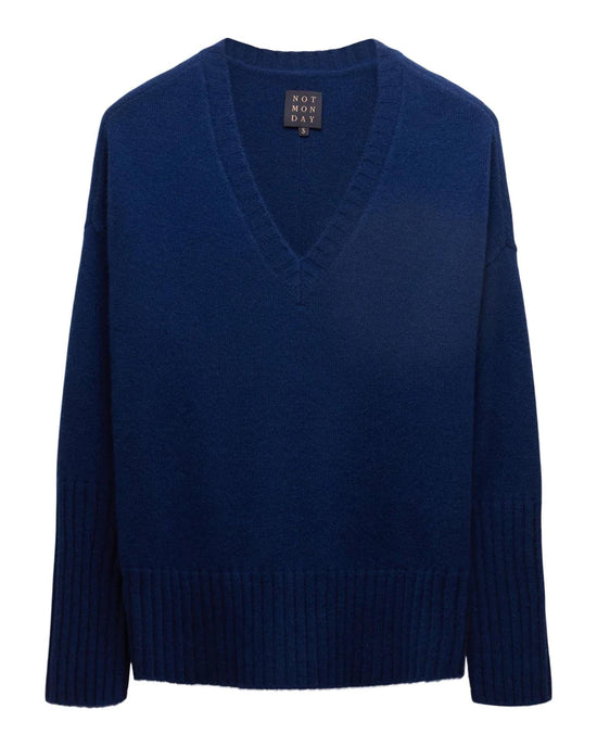 Not Monday Clothing Ella Cashmere V Neck in Night Sky