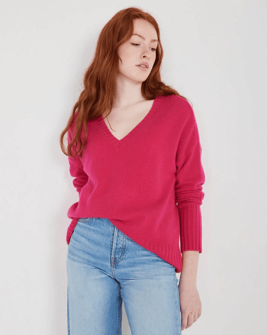 Not Monday Clothing Ella Cashmere V-Neck Sweater in Winter Pink