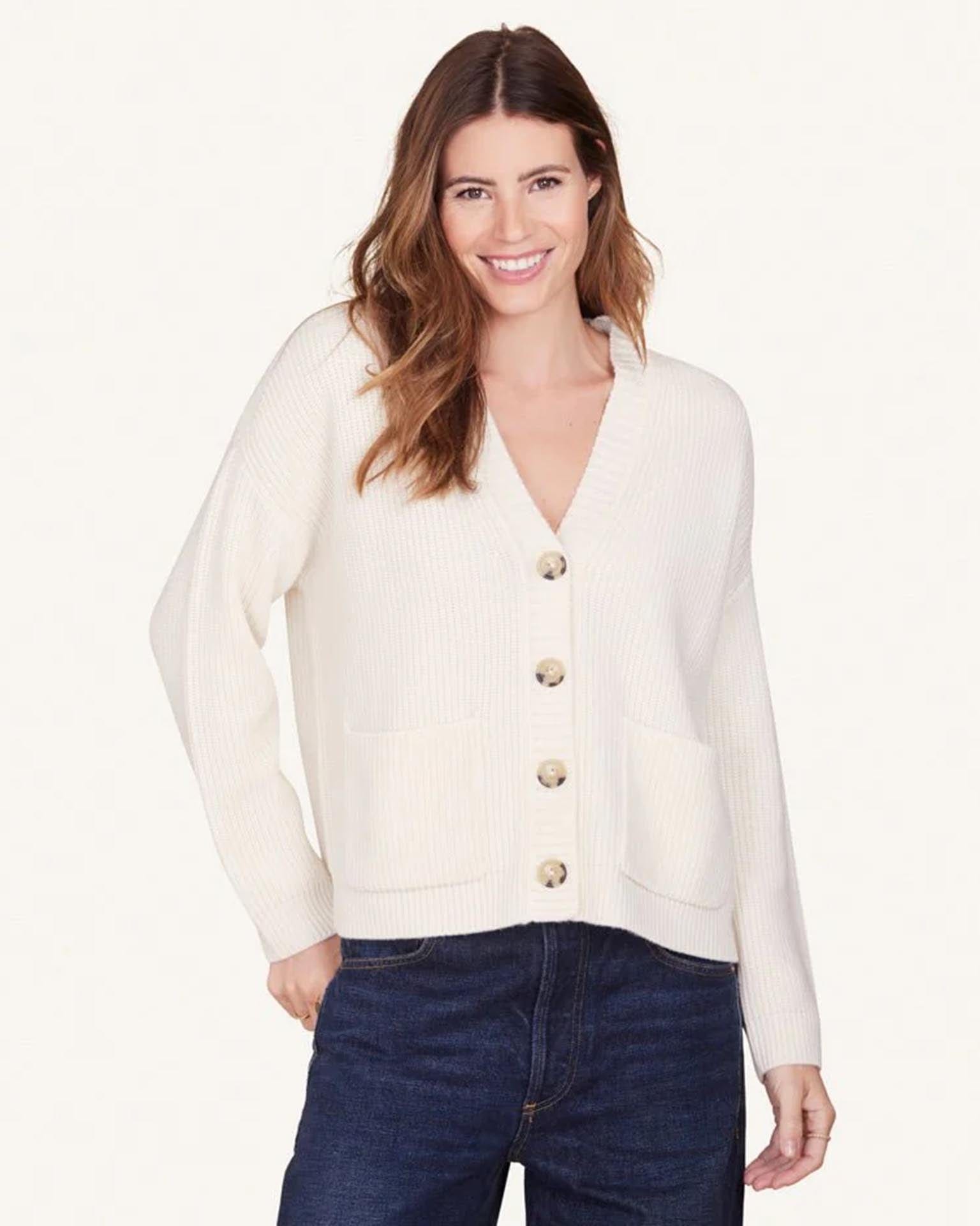 Magnus Fisherman Cardigan in Ivory