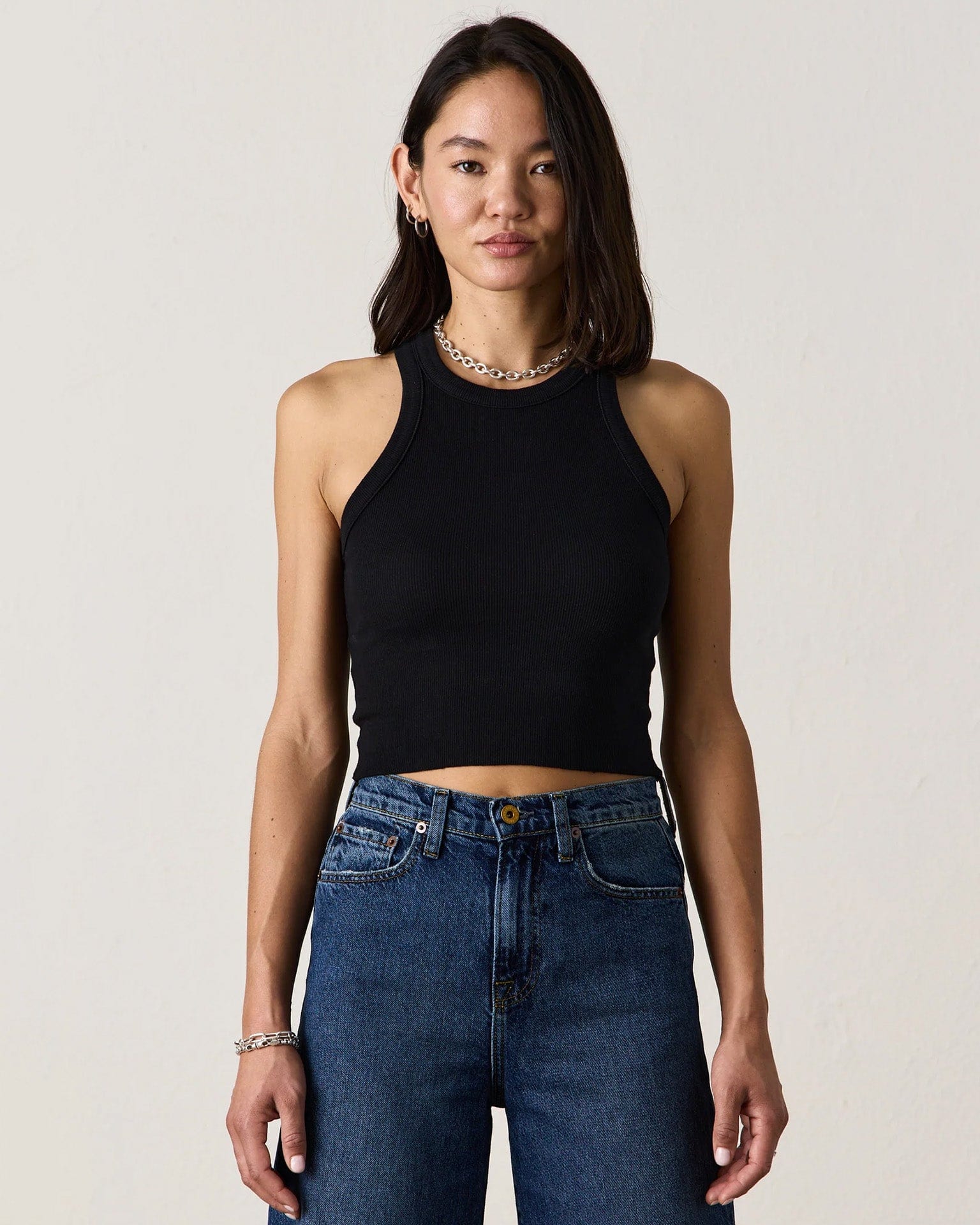 Amaya Crop Rib Tank in Black