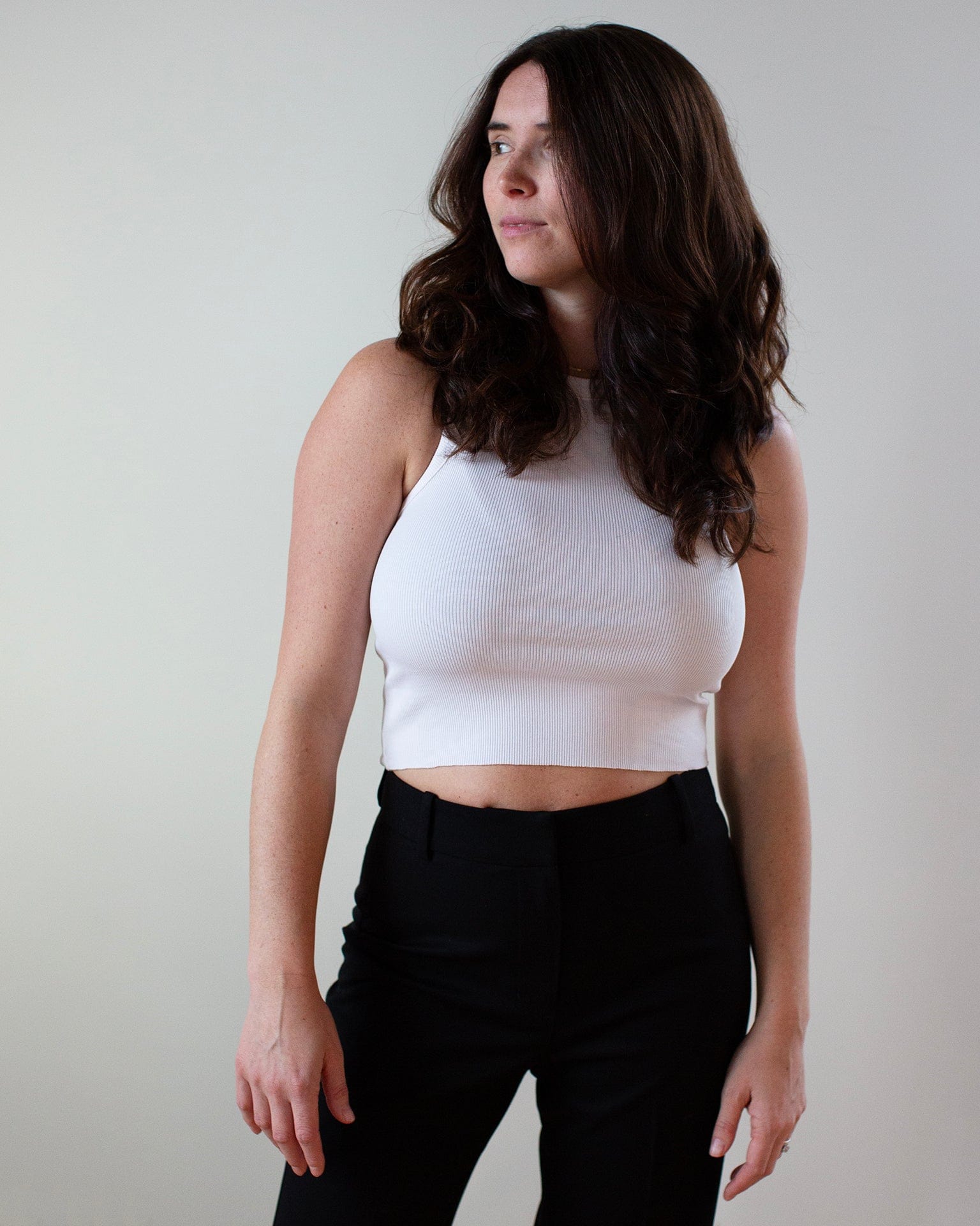 Amaya Crop Rib Tank in Ivory