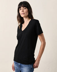 NSF Cora S/S V Neck T in Black 