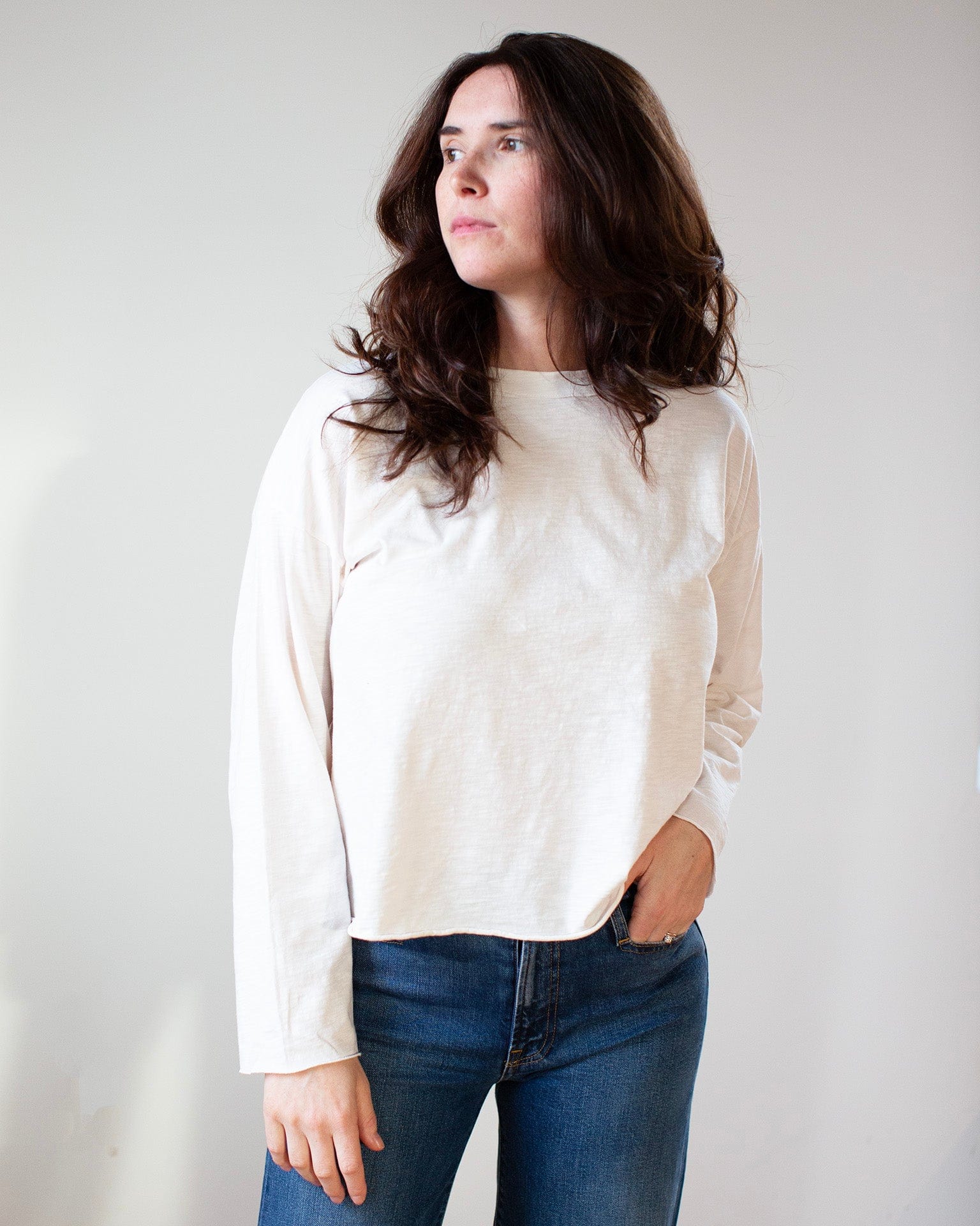 Loffler Slub L/S Crew T in Ivory