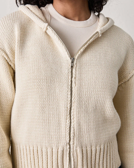 NSF Mills Zip Front Hooded Sweater in Cream 