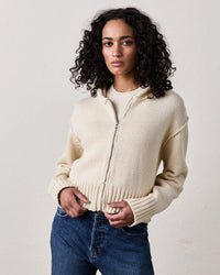 NSF Mills Zip Front Hooded Sweater in Cream 