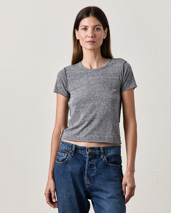 NSF Clothing Tara Fitted Shrunken Crew T in Charcoal Heather Grey