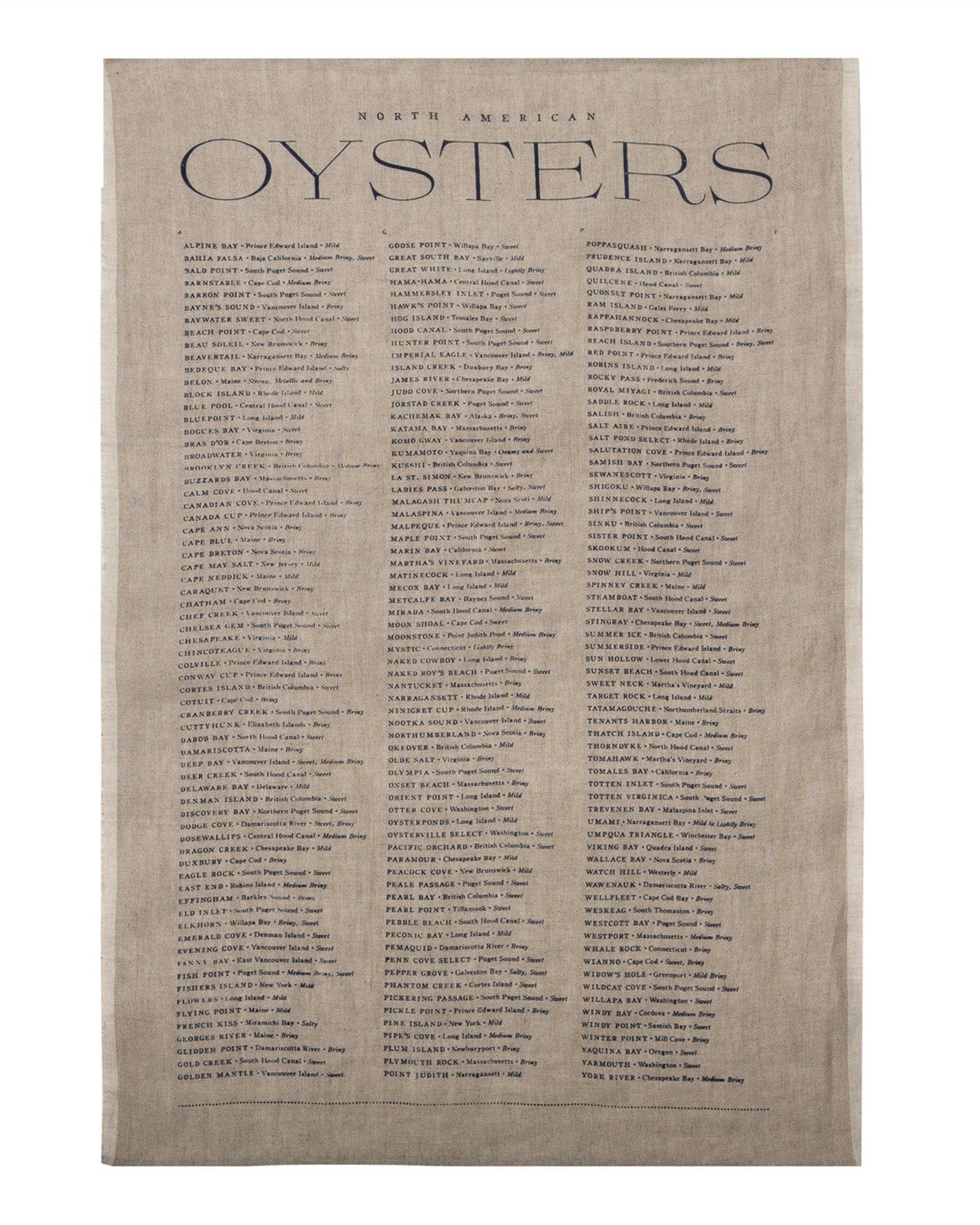 Oyster List Tea Towel, Natural