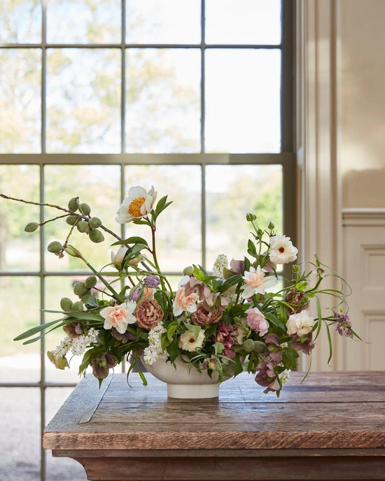 The Floral Society Home Matte White Ceramic Compote Vase in Matte White