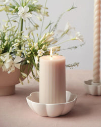 The Floral Society Fancy Ribbed Pillar Candle in Parchment 