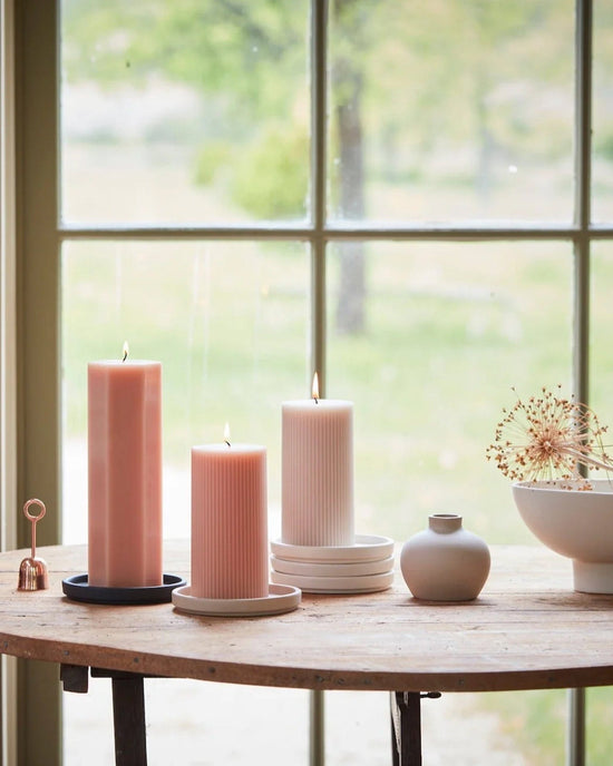 The Floral Society Fancy Ribbed Pillar Candle in Parchment 