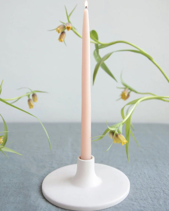 The Floral Society Wide Ceramic Taper Holder in Matte White 