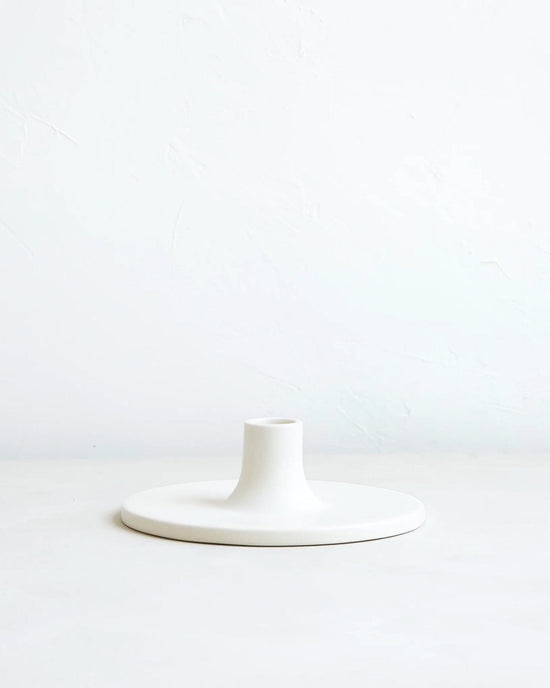 The Floral Society Wide Ceramic Taper Holder in Matte White 