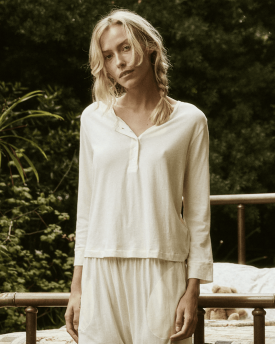 the Great Clothing The Crop Sleep Henley in Washed White