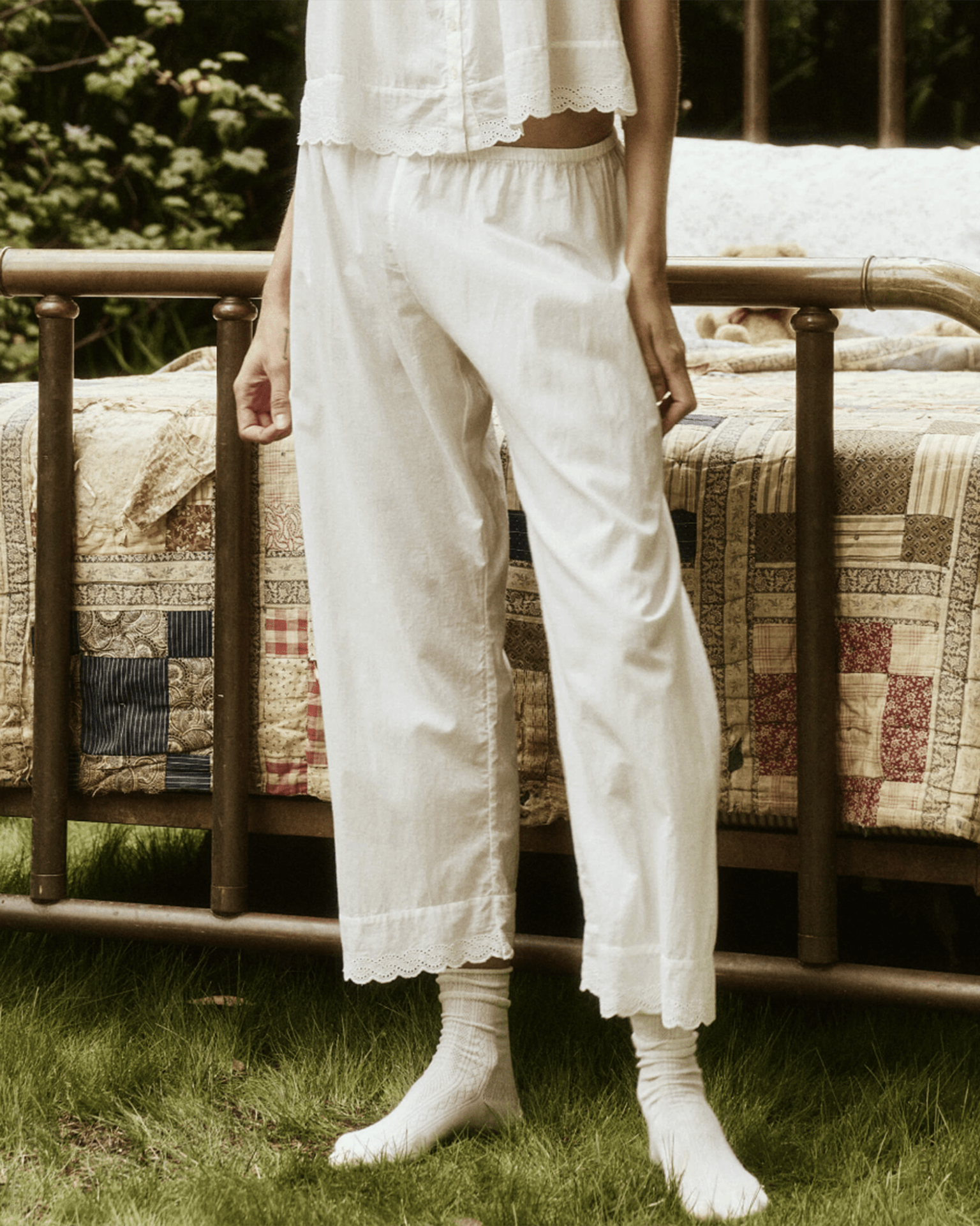 The Eyelet Easy Sleep Pant in True White