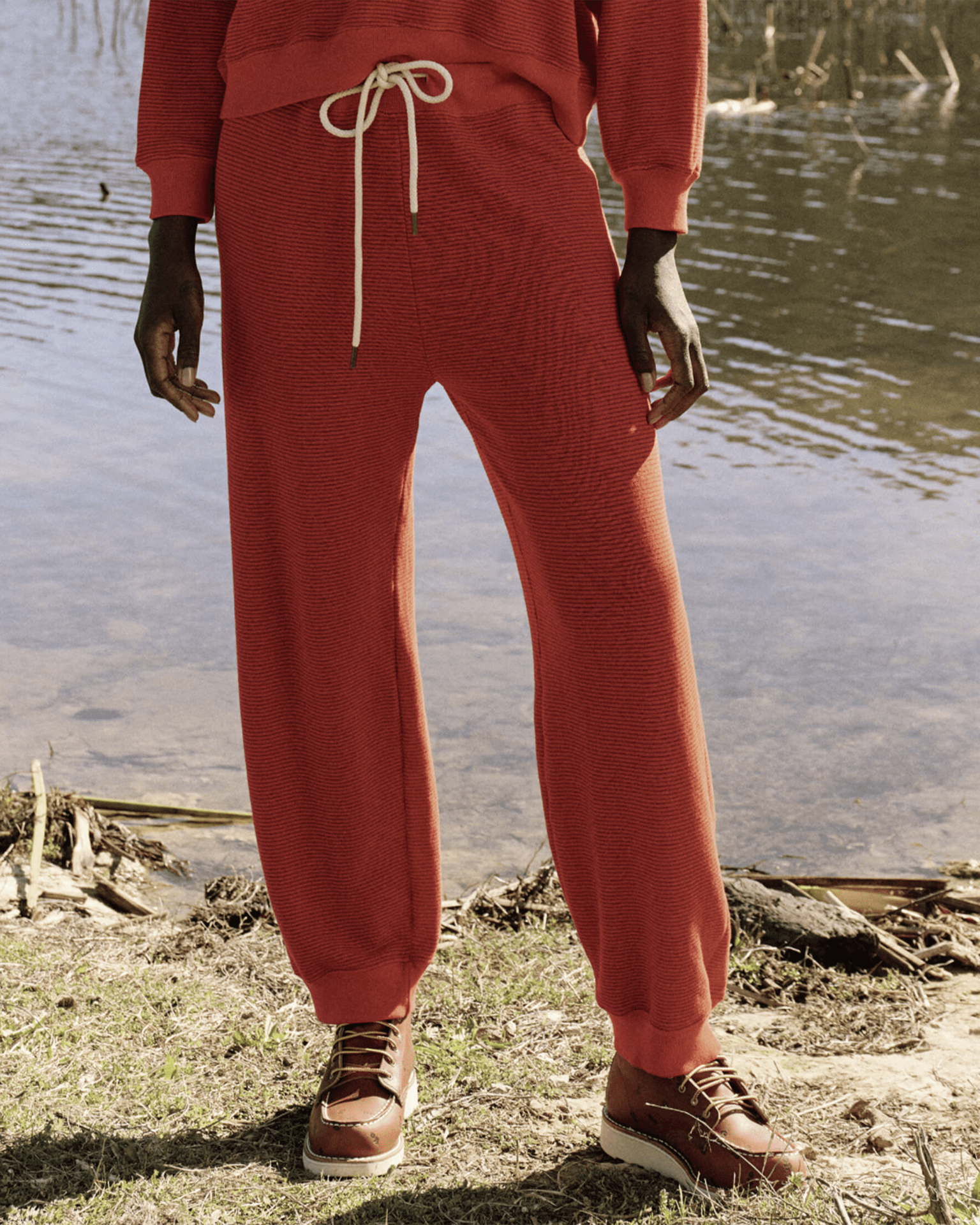 The Lantern Pant in Hot Red Overdyed Stripe