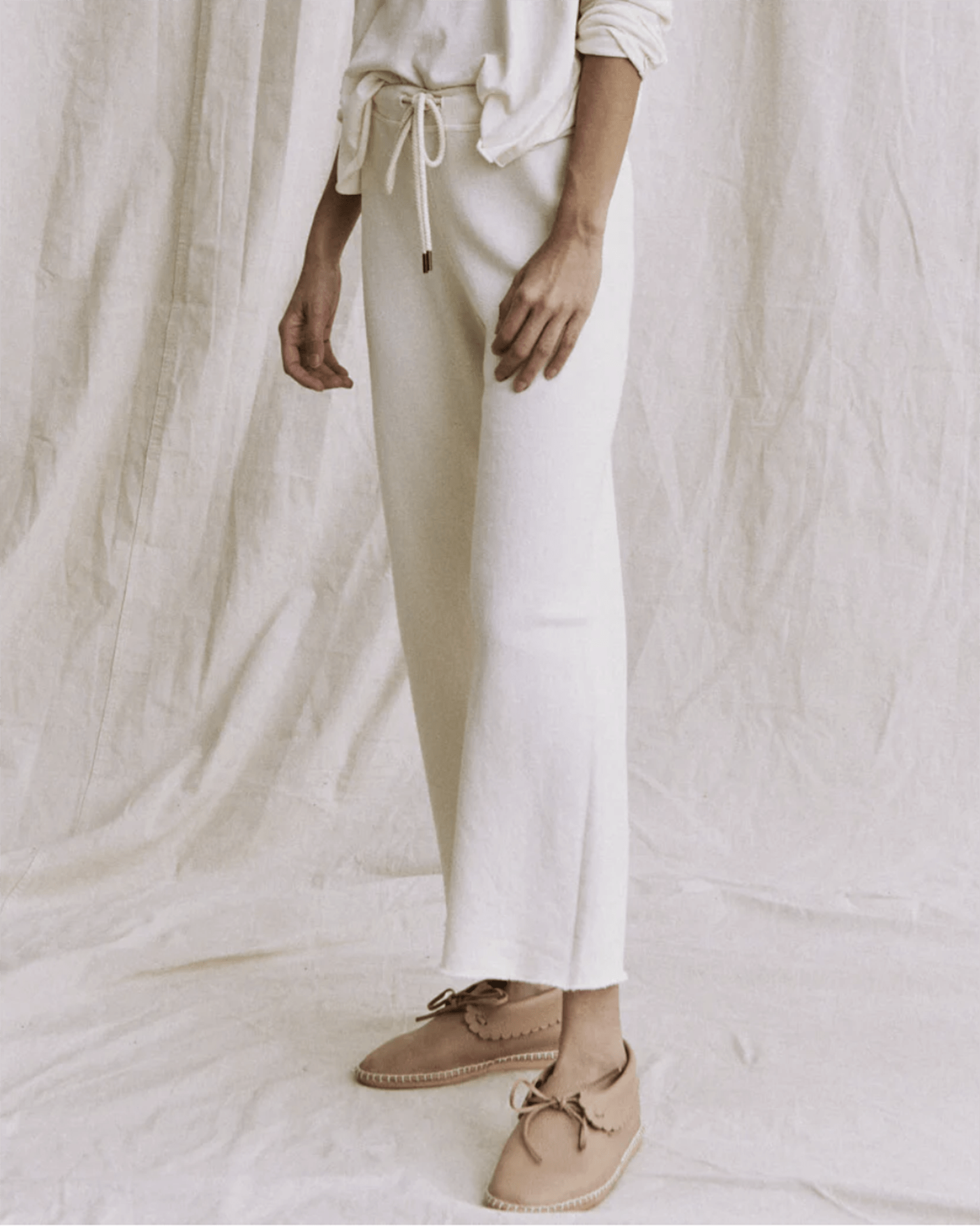 The Wide Leg Cropped Sweatpant in Washed White