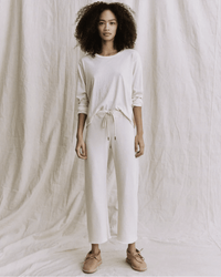 the Great Clothing The Wide Leg Cropped Sweatpant in Washed White