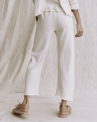 the Great The Wide Leg Cropped Sweatpant in Washed White 