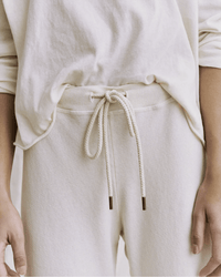 the Great The Wide Leg Cropped Sweatpant in Washed White 