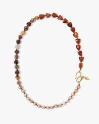 A Chan Luu CL NG-15225LQ in Natural Mix featuring an array of triangular-shaped hessonite beads transitioning to round pinkish-white pearls with an 18k gold plated sterling silver clasp and decorative accents.