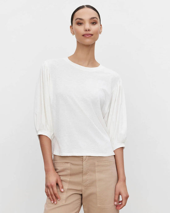 Velvet by Graham & Spencer Amara 3/4 Sleeve Top in White 