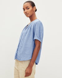 Velvet by Graham & Spencer Clothing Deann S/S Button Up Top in Wave