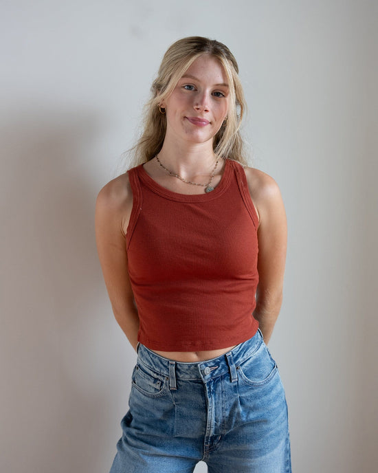 Velvet by Graham & Spencer Clothing Harla Tank Crop Top in Burnt