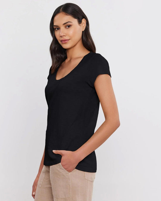 Velvet by Graham & Spencer Clothing Kira Scoop Neck Tee in Black