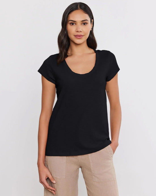 Velvet by Graham & Spencer Clothing Kira Scoop Neck Tee in Black